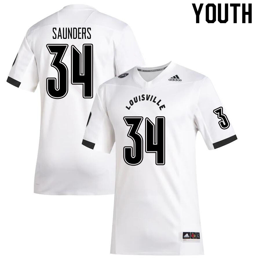 Youth #34 Dakadrien Saunders Louisville Cardinals College Football Jerseys Sale-White - Click Image to Close